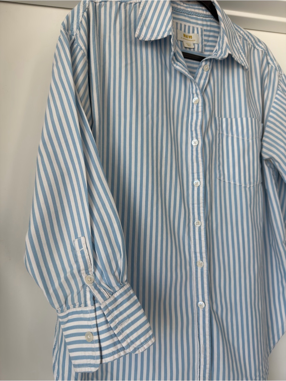 Maeve Anthropologie Blue & White Striped Button-Up Shirt | Cotton | Capsule - Picture 7 of 10